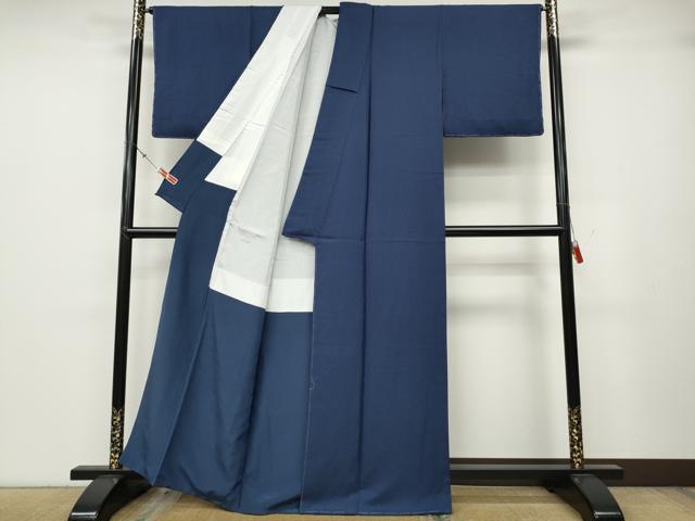 平和屋着物●上質な色無地 霞地紋 深縹色 正絹 逸品 未使用 CABA1883ut
