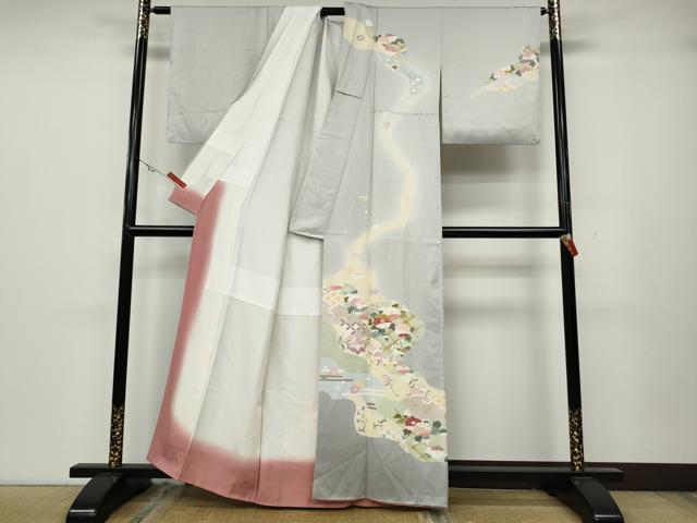 平和屋着物●訪問着 刺繍 道長草花文 金彩 正絹 逸品 CABA1885ut