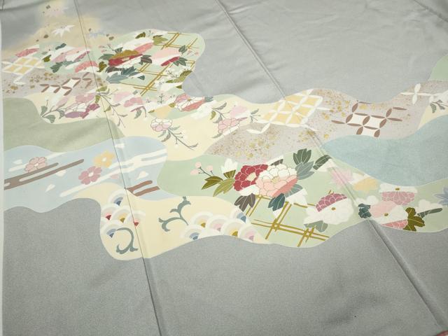 平和屋着物●訪問着 刺繍 道長草花文 金彩 正絹 逸品 CABA1885ut