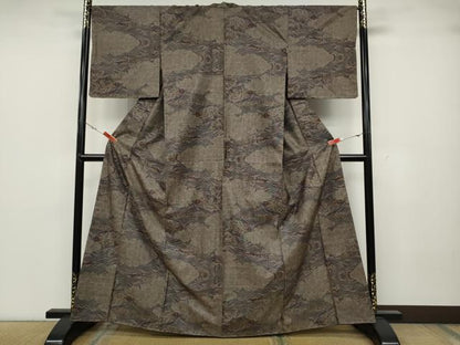 平和屋着物●本場大島紬 9マルキ 雲取り風景草木文 正絹 逸品 CABA1886ut