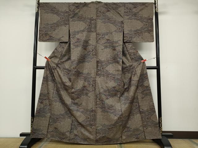 平和屋着物●本場大島紬 9マルキ 雲取り風景草木文 正絹 逸品 CABA1886ut