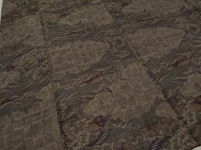 平和屋着物●本場大島紬 9マルキ 雲取り風景草木文 正絹 逸品 CABA1886ut