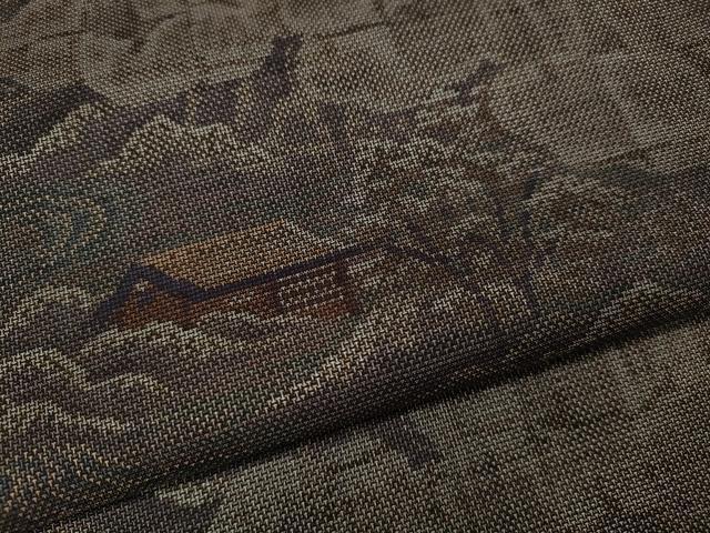 平和屋着物●本場大島紬 9マルキ 雲取り風景草木文 正絹 逸品 CABA1886ut