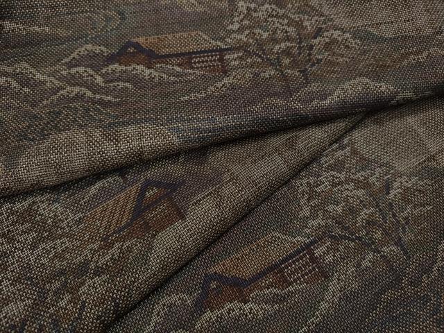 平和屋着物●本場大島紬 9マルキ 雲取り風景草木文 正絹 逸品 CABA1886ut