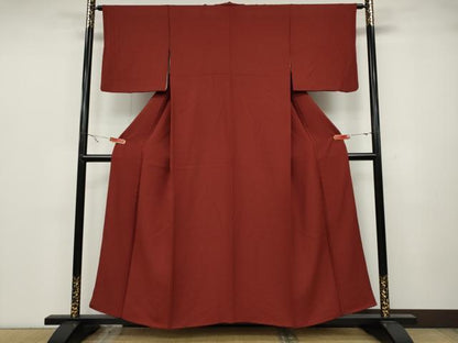 平和屋着物●上質な色無地 紋意匠 銀朱色 正絹 逸品 CABA1891ut