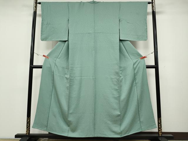 平和屋着物●上質な色無地 舞花地紋 錆青磁色 正絹 逸品 CABA1892ut
