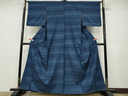 平和屋着物●上質な紬　横段文　正絹　逸品　CABA1910ut