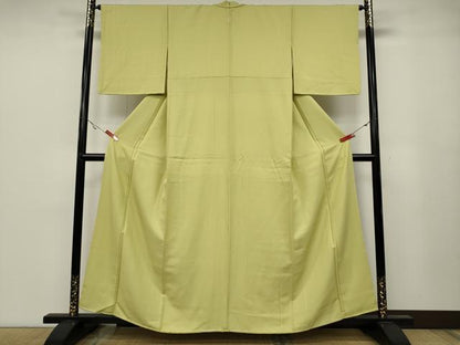 平和屋着物●上質な色無地　霞地紋　枯草色　正絹　逸品　CABA1915ut
