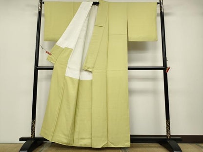 平和屋着物●上質な色無地　霞地紋　枯草色　正絹　逸品　CABA1915ut