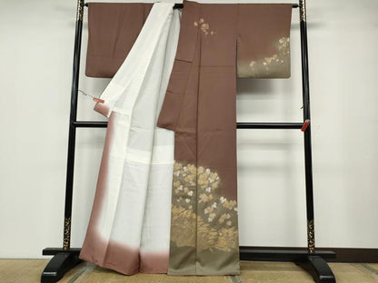 平和屋着物●訪問着　刺繍　蔦の葉文　暈し染め　金彩　正絹　逸品　CABA1946ut