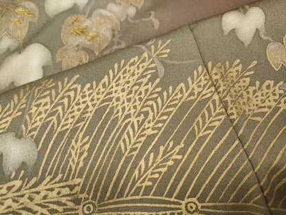 平和屋着物●訪問着　刺繍　蔦の葉文　暈し染め　金彩　正絹　逸品　CABA1946ut