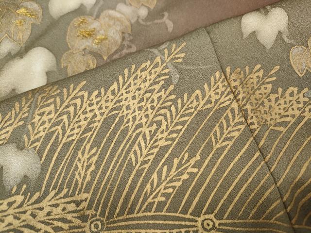 平和屋着物●訪問着　刺繍　蔦の葉文　暈し染め　金彩　正絹　逸品　CABA1946ut
