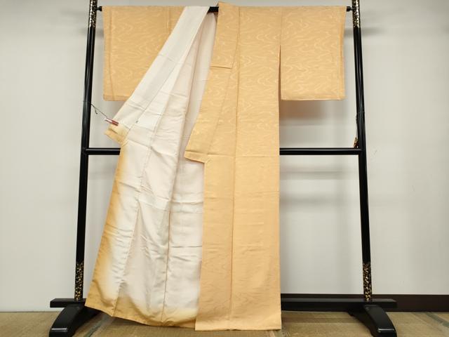 平和屋着物●上質な色無地 雲重ね吉祥地紋 杏色 小田急百貨店扱い 正絹 逸品 CABA1956ut