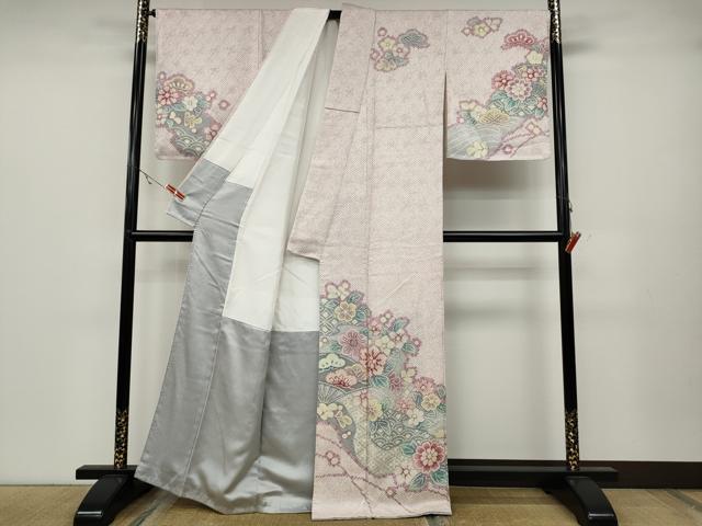 sofia　名門　藤娘きぬたや　総絞り　訪問着　扇面松花文　正絹　C001 平和屋着物○名門 藤娘きぬたや 総絞り 訪問着 扇面松花