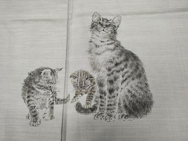平和屋着物●訪問着 本場大島紬 作家物 手描き 遊ぶ猫 正絹 逸品 CABA1982ut