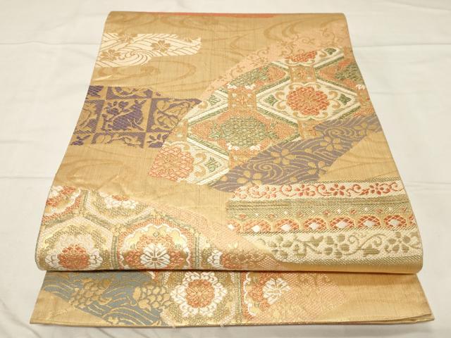 平和屋着物▼六通柄袋帯　嵯峨野　名物裂　金糸　正絹　逸品　CABA2056dy