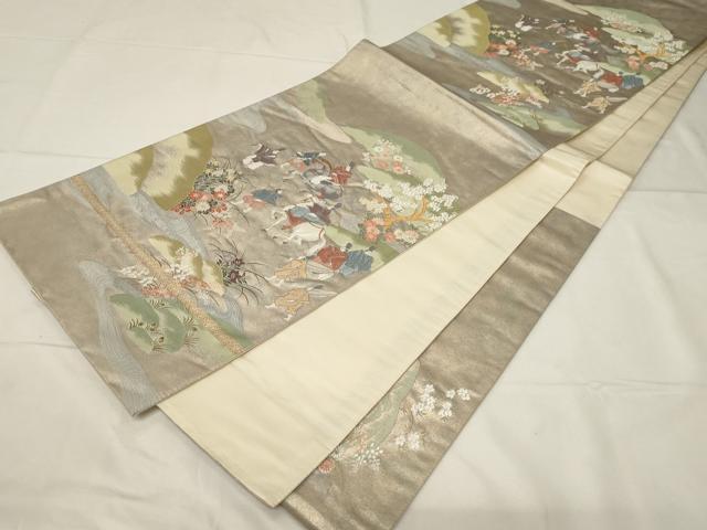 平和屋着物◎六通柄袋帯　人物文　金糸　正絹　逸品　CABA2071dy
