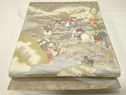 平和屋着物◎六通柄袋帯　人物文　金糸　正絹　逸品　CABA2071dy