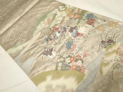 平和屋着物◎六通柄袋帯　人物文　金糸　正絹　逸品　CABA2071dy