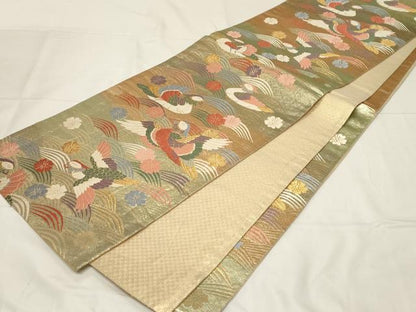 平和屋着物◎佐賀錦　六通柄袋帯　唐織　流水花鳥文　金糸　正絹　逸品　CABA2086dy