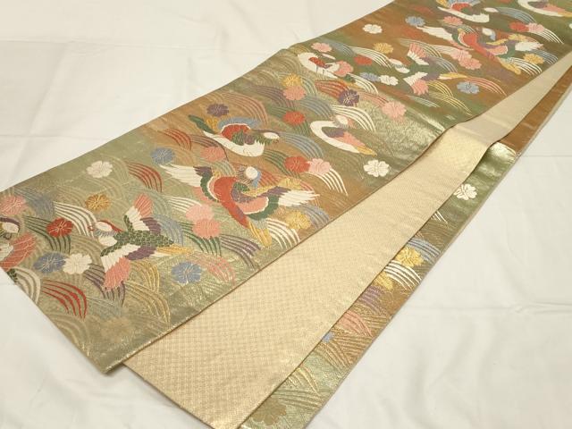 平和屋着物◎佐賀錦　六通柄袋帯　唐織　流水花鳥文　金糸　正絹　逸品　CABA2086dy