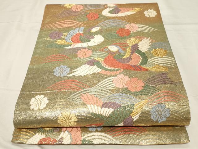 平和屋着物◎佐賀錦　六通柄袋帯　唐織　流水花鳥文　金糸　正絹　逸品　CABA2086dy
