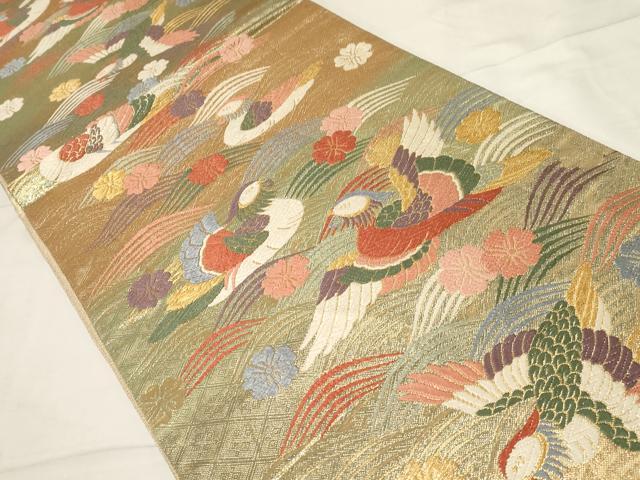 平和屋着物◎佐賀錦　六通柄袋帯　唐織　流水花鳥文　金糸　正絹　逸品　CABA2086dy