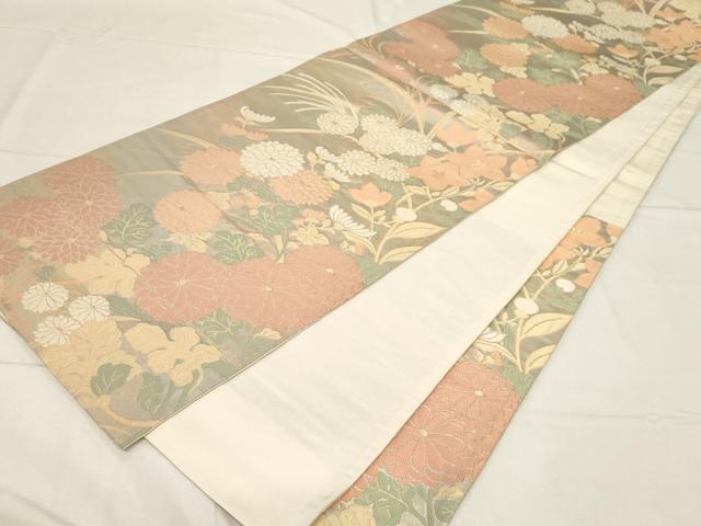 平和屋着物◎六通柄袋帯　草花文　金糸　引箔　正絹　逸品　CABA2093dy