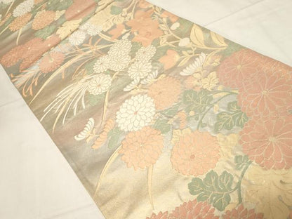 平和屋着物◎六通柄袋帯　草花文　金糸　引箔　正絹　逸品　CABA2093dy