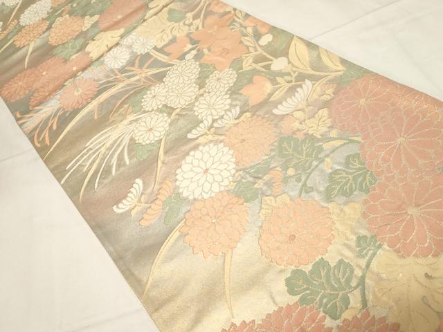 平和屋着物◎六通柄袋帯　草花文　金糸　引箔　正絹　逸品　CABA2093dy