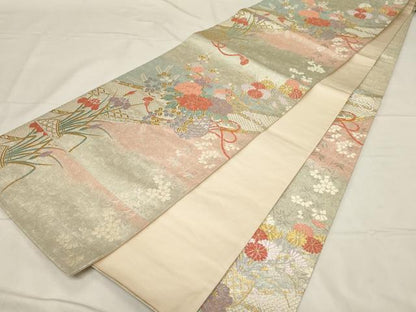 平和屋着物◎六通柄袋帯　花籠文　金銀糸　正絹　逸品　CABA2103dy