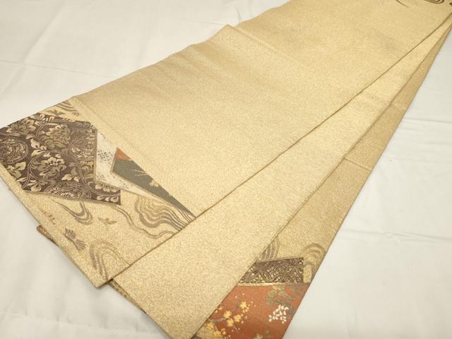 平和屋着物◎綴れ　太鼓柄袋帯　冊子草花文　金糸　正絹　逸品　CABA2105dy