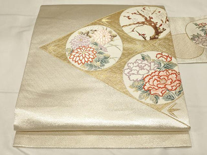 平和屋着物◎九寸名古屋帯　唐織　菱草花文　金銀糸　正絹　逸品　CABA2140dy