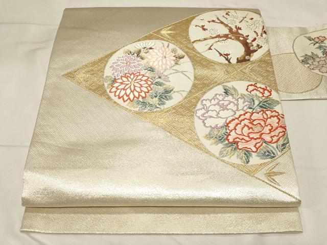 平和屋着物◎九寸名古屋帯　唐織　菱草花文　金銀糸　正絹　逸品　CABA2140dy