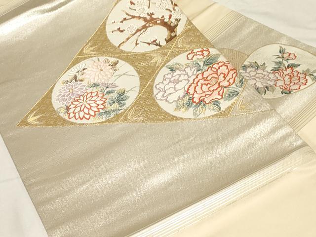 平和屋着物◎九寸名古屋帯　唐織　菱草花文　金銀糸　正絹　逸品　CABA2140dy