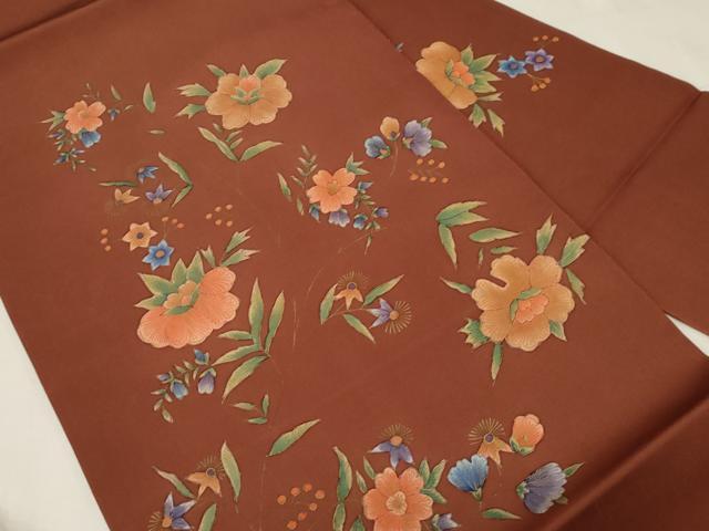 平和屋着物●塩瀬　九寸名古屋帯　草花文　金彩　正絹　逸品　CABA2181dy