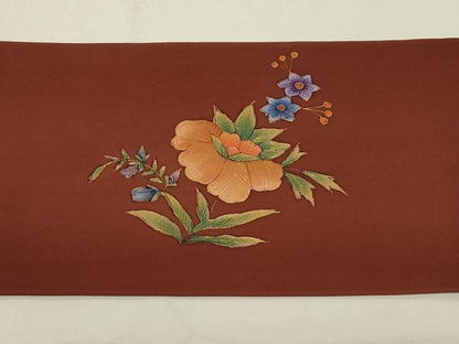 平和屋着物●塩瀬　九寸名古屋帯　草花文　金彩　正絹　逸品　CABA2181dy