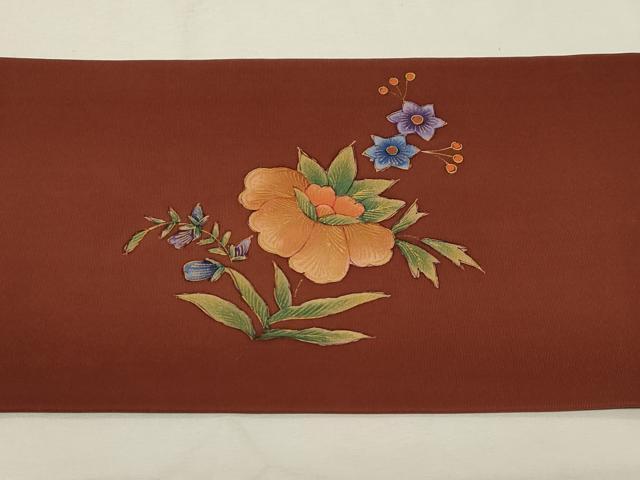 平和屋着物●塩瀬　九寸名古屋帯　草花文　金彩　正絹　逸品　CABA2181dy