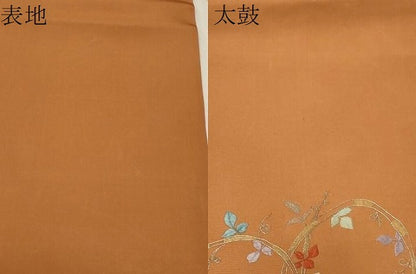 平和屋着物●塩瀬　九寸名古屋帯　総刺繍　草花文　金銀糸　正絹　逸品　CABA2183dy