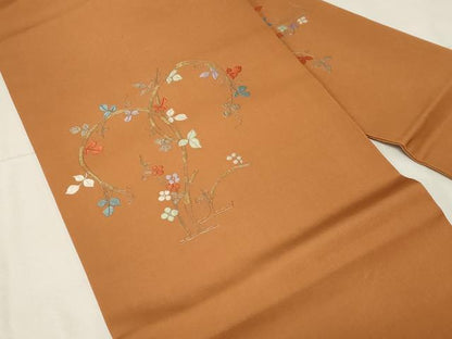 平和屋着物●塩瀬　九寸名古屋帯　総刺繍　草花文　金銀糸　正絹　逸品　CABA2183dy