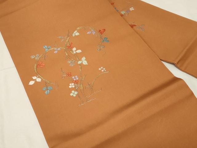 平和屋着物●塩瀬　九寸名古屋帯　総刺繍　草花文　金銀糸　正絹　逸品　CABA2183dy
