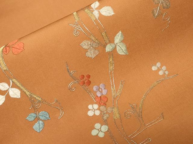 平和屋着物●塩瀬　九寸名古屋帯　総刺繍　草花文　金銀糸　正絹　逸品　CABA2183dy