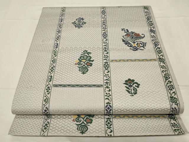 平和屋着物●本場筑前博多織 八寸名古屋帯 吉祥花文 正絹 逸品 未使用 CABA2184dy