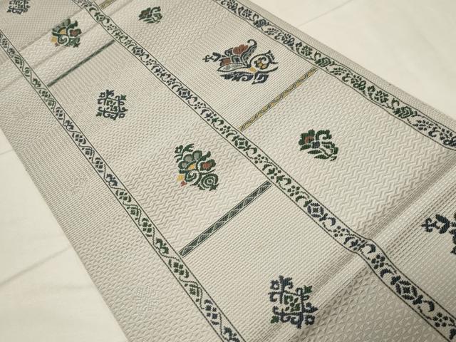 平和屋着物●本場筑前博多織 八寸名古屋帯 吉祥花文 正絹 逸品 未使用 CABA2184dy