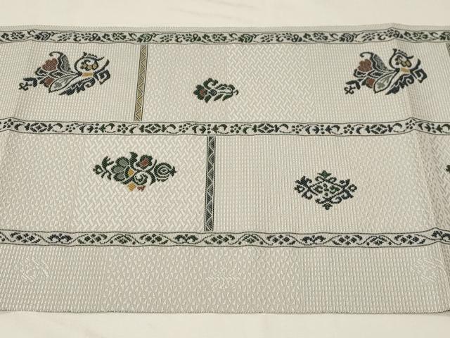 平和屋着物●本場筑前博多織 八寸名古屋帯 吉祥花文 正絹 逸品 未使用 CABA2184dy
