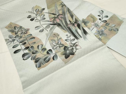 平和屋着物●九寸名古屋帯　手描き　草花文　正絹　逸品　CABA2189dy