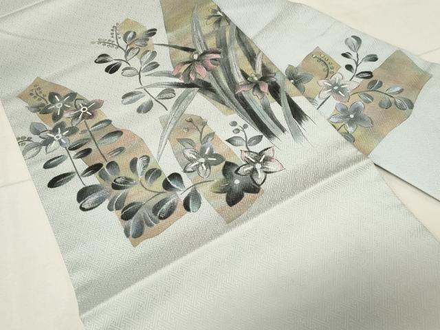 平和屋着物●九寸名古屋帯　手描き　草花文　正絹　逸品　CABA2189dy