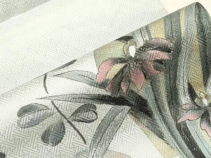 平和屋着物●九寸名古屋帯　手描き　草花文　正絹　逸品　CABA2189dy