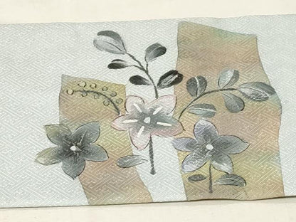 平和屋着物●九寸名古屋帯　手描き　草花文　正絹　逸品　CABA2189dy