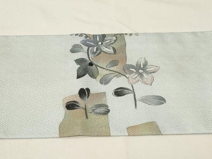 平和屋着物●九寸名古屋帯　手描き　草花文　正絹　逸品　CABA2189dy